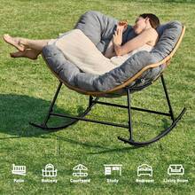 Modern Lounge Rocker, Grey Oversized Papasan Rocking Chair With Thick Cushion, Indoor Outdoor Wide Recliner Chair For Balcony Garden Living Room - Grey - View 7