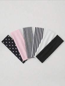 6PCS Women Headbands Soft Stretch Fabric Hairbands, Polka Dot, Striped And Solid Color Hair Accessories For Yoga, Workout, Makeup, And Daily Wear - Multicolor - View 5