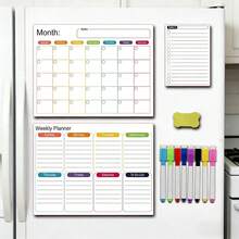 1pc Erasable Magnetic Refrigerator Calendar Whiteboard, Suitable For Monthly Planner, Kitchen Chore List, To-Do List, School Supplies, Back To School, No Residue, White Surface, Easy To Clean, Reusable - one-size - View 9