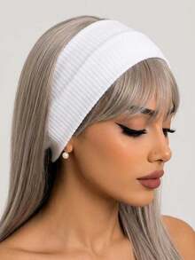 1pc Women's White Ribbed Knit Headband, Soft Elastic Winter Ear Warmer Headband, Casual Fashion Hair Accessory, Suitable For Daily Wear And Sports - White - View 6
