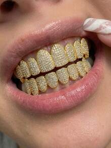 1 buah Grill Gigi Pesta Hip Hop Rap Personalisasi 8 Gigi Full Zirconia Lucu untuk Properti Fotografi Panggung Unisex - MultiWarna - View 2