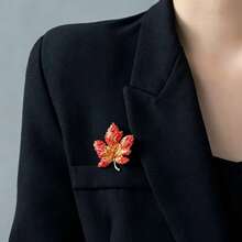 1pc Personalized Red Maple Leaf Brooch, New Year Festive Brooch, Exquisite Pin For Women, High-End Elegant Suit Accessory, Full Rhinestone Decorated Brooch, Beautiful Small Jewelry - Red - View 2