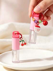 Cute Lip Gloss Tube Keychain With Cherry Santa Claus Lanyard Pendant, Refillable Empty Lip Balm Container, Bag Charm, Sample Storage, Travel Organizer - Multicolor - View 2