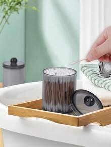 Set Stoples Penyimpanan Kapas Pembersih Kamar Mandi Warna Hitam dengan Baki Silikon, Wadah Penyimpanan Modern untuk Benang Gigi, Tusuk Gigi, Spons Rias, dan Aksesoris Kecantikan, Organizer Meja Kamar Mandi dan Meja Rias untuk Kebutuhan Sehari-hari - beraneka warna - View 6