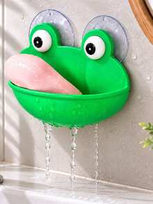1/2/3/4/5pcs Frog Soap Holder, Cute Wall-Mounted Suction Cup Soap Dish Bathroom Decor Sponge Drain Rack, Frog Habitat Shaped Suction Cup Tray, Suitable For Tree Frog, Toad, Tadpole And Other Small Aquatic Animals Fish Tank Decoration, Shower Use - Regular Model - View 1