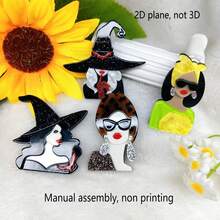 2D Flat Acrylic Brooch, 1pc Classic Fashion Pure Style High-End Mixed Color Girl & Witch Design, Shiny Effect - A - View 11