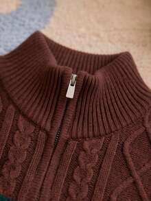 Tween Girls Striped Colorblock Knit Sweater, Cable Knit Zip Up Mock Neck, Long Sleeve Preppy School Top, Cozy Fall Winter - Multicolor - View 5