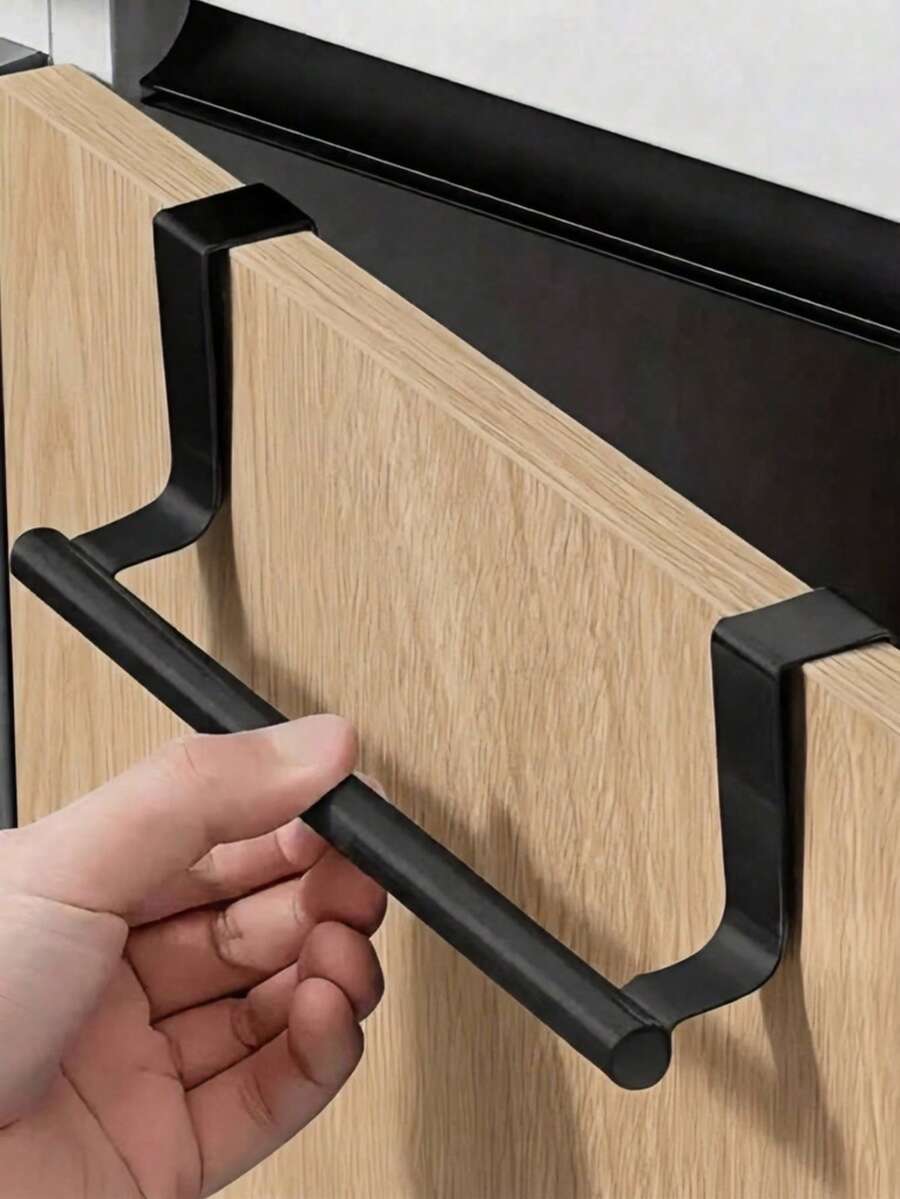 2/1pc Stainless Steel Cabinet Hanging Rod, Stainless Steel Door Towel Rack, Door Towel Rack, Metal Kitchen Rack, Kitchen Door Towel Rack, Dishcloth Hanging Rack, Kitchen - Black - View 1