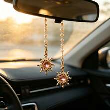 1pc Vintage Pearl Sun Pendant, Elegant Decorative Hanging Accessory For Car Interior - A - View 4
