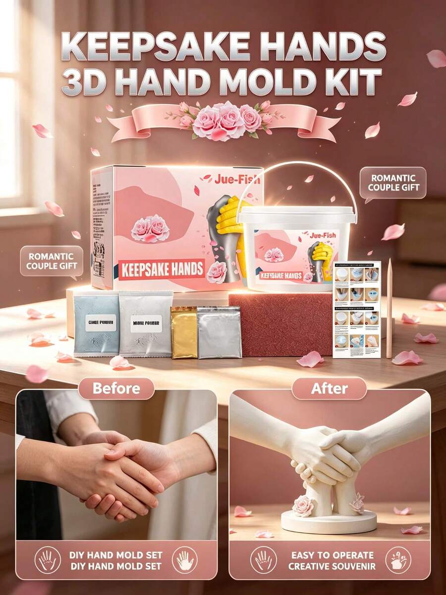 JUE FISH 3D逼真手模DIY翻模粉，克隆模型，母親節情人節節日禮物