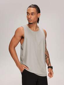 MASKERT Men's Sleeveless Sports Tank Top, Fitness Strength Training, Outdoor Hiking Climbing Vest, Tennis Badminton Racket Sports Shirt - Light Grey - View 4