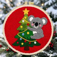 DIY Punch Needle Kit For Beginners – Includes Punch Needle, Yarn, Instructions, Square Hoop & Pre-Printed Fabric (Holiday Animals). Creative Craft For Wall Decor Or Gifting. 2D Printed Punch Needle Starter Kit. 20x20cm (7.87x7.87 In). - Holiday Animals - View 8