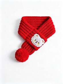 1pc Customized Knitted Winter Pet Christmas Scarf With Pom Pom, Soft & Warm Cat Dog Shawl, Red & Green Color With White Trim, Machine Washable Filled, Suitable For Small & Medium Pets, New Year Pet Neck Accessory, Cat Christmas Decoration - Multicolor - View 15