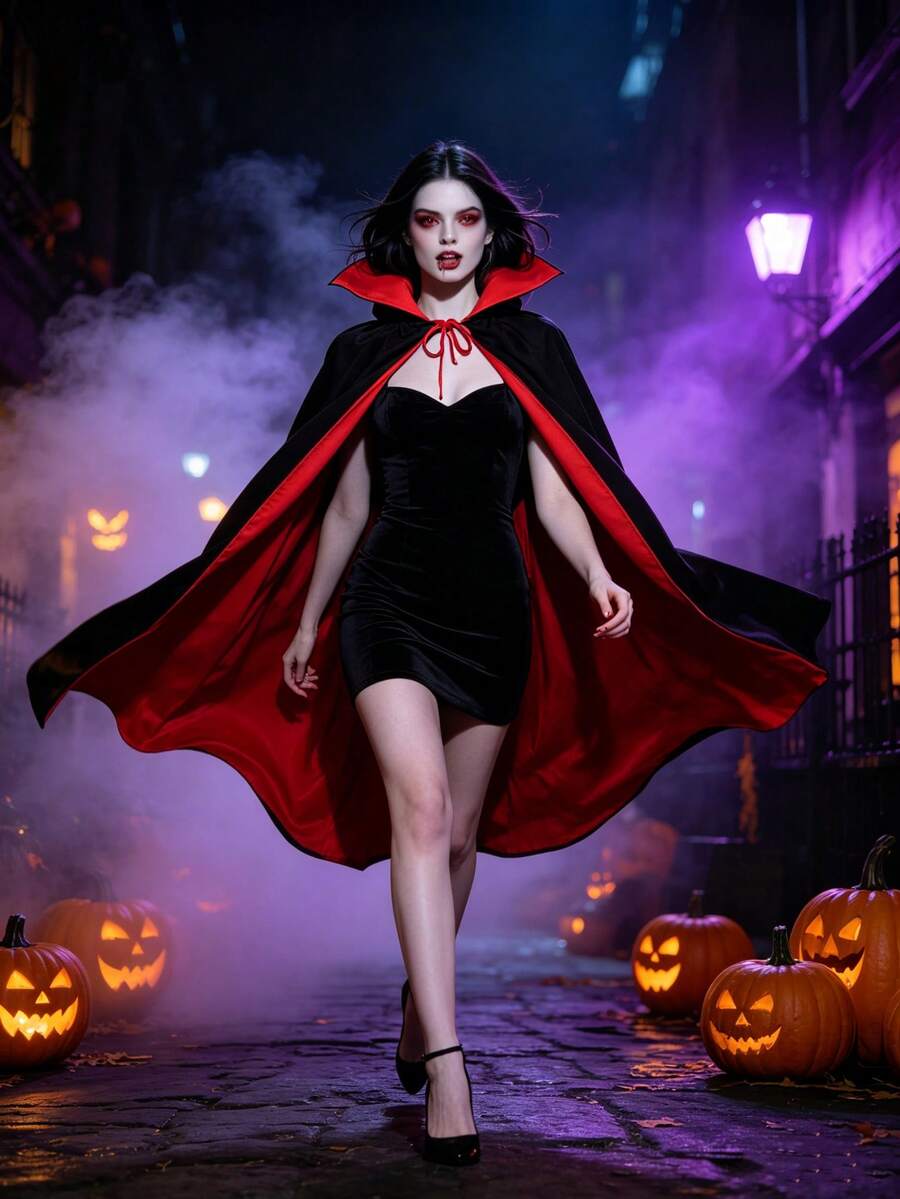 Unisex Double-Sided Stand-Up Halloween Cloak, Multi-Size, Witch, Devil, Vampire And Death Role-Playing Cloak, Suitable For Carnival Party Performances - Multicolor - View 1