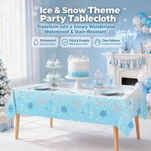 1/2 Pack Winter Snowflake Disposable Tablecloth, Blue Ice Wonderland Plastic Table Cover, Suitable For Christmas And Birthday Party Decoration - Multicolor - View 4