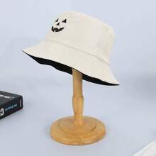 1pc Pumpkin Bucket Hat Halloween Orange Hat Men's Personalized Monster Embroidery Reversible Bucket Hat - A - View 15