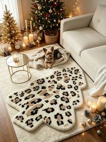 1pc Christmas Tree Leopard Print Living Room Rug, Thickened Rug, Thick Rug, Plush Rug, Autumn/Winter Rug, Thickened Rug, Living Room Rug, Rug, Living Room Area Rug, Area Small Rug, Mat, Home Decor, Large Living Room Rug, Round Rug, Living Room Home Decor, Room Decor, Washable Rug - Multicolor - View 1