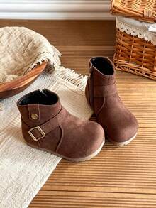 Cute And Warm Children's Boots: Plush Boot Mouth Black Bow Long Boots - Brown - View 1