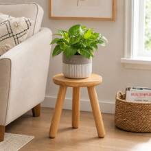 Indoor Wooden Plant Stand, 11.8 Inches (Approx. 30 Cm) High Plant Table, Mid-Century Wooden Plant Stool, 28 Cm (11.02 Inch) Diameter Tabletop Suitable For Large Flower Pots, Modern Home Decor Small Round Side Table, Small End Table, Coffee Table, Suitable For Living Room, Balcony, Office - Round - View 4
