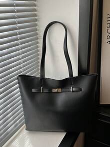 Casual Handheld Underarm Tote Bag, Solid Color, Cross-Border 2026, Large Capacity PU, Women's Fashion Minimalist Shoulder Bag - Black - View 2