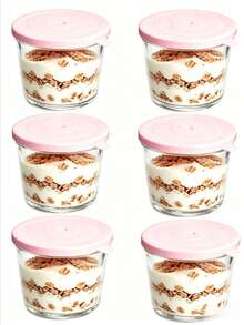 1/6 Pack Small Glass Bowls With Lids, 6.8oz, Transparent Striped Glass Containers, Stackable, Suitable For Desserts, Pudding, Sauces, Salads, Nuts, Oatmeal, Candy, Sweets, Cereals, Etc. - Multicolor - View 12