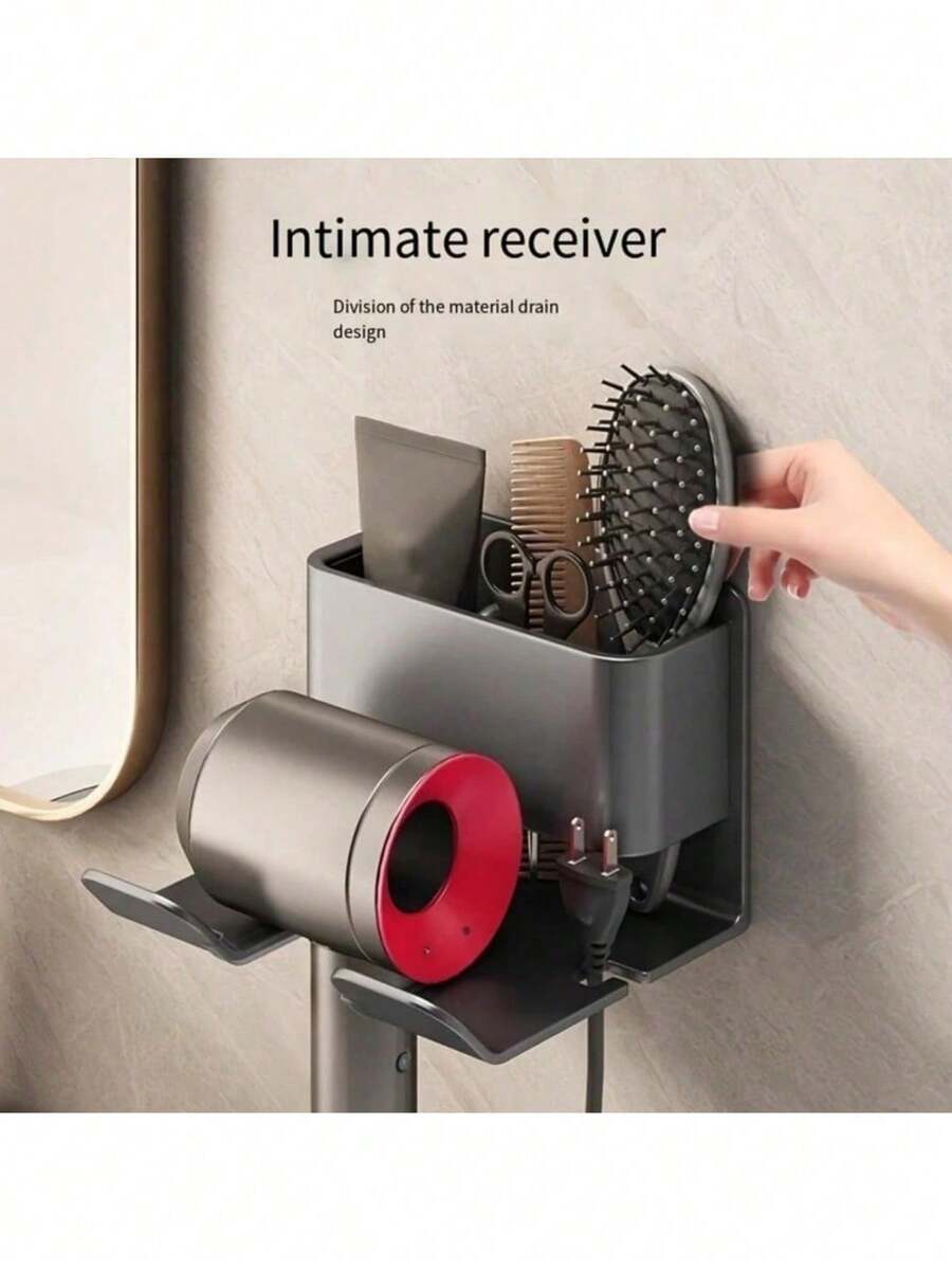1pc Wall Mounted Hair Dryer & Phone Holder, Suction Cup Installation And Strong Adhesive, Easy Install Without Drilling. Suitable For Garden Layout, Soft Rubber Parts, Holiday Essentials, Exquisite Room Decor.