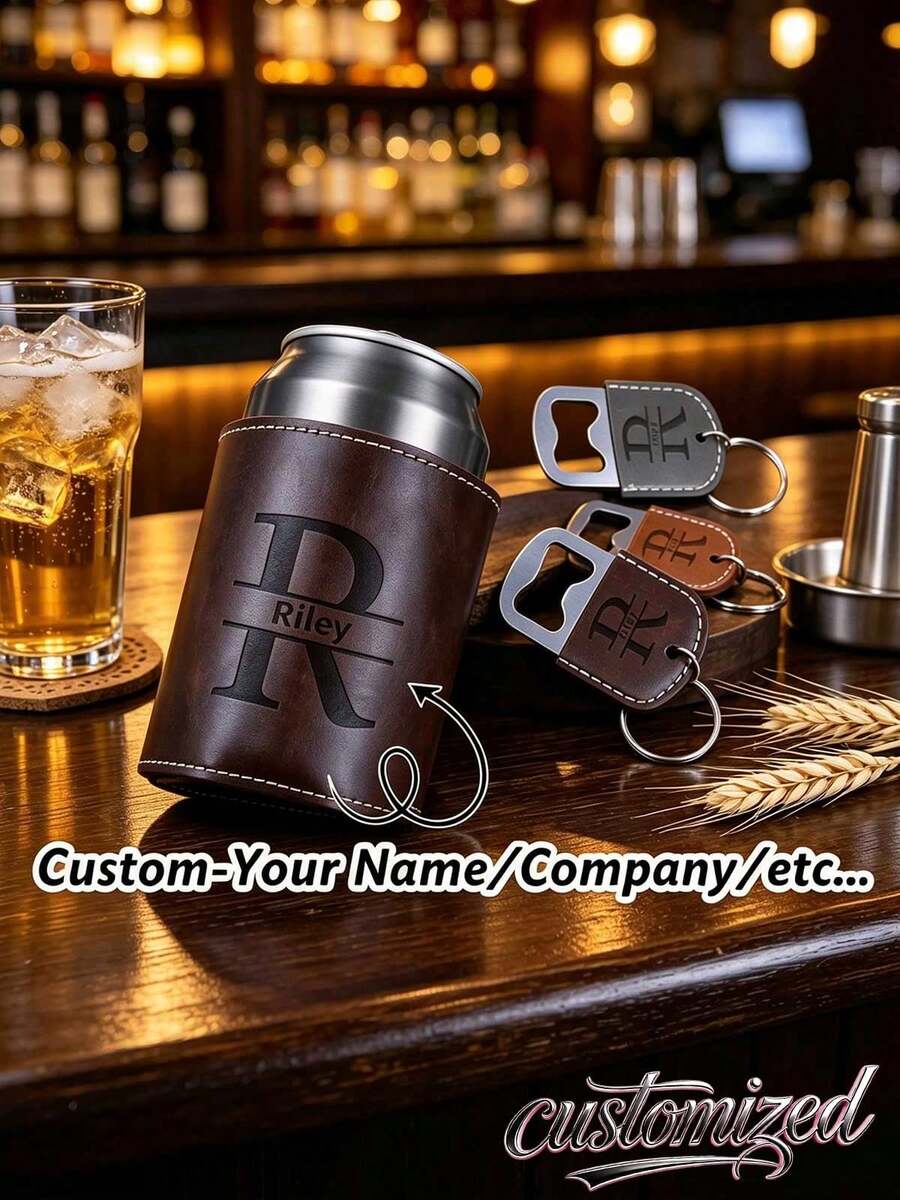 Personalized Leather Cup Sleeve, Fashionable Customized Cup Holder, Protect Your Water Bottle, Premium Leather Material, Multiple Color Options, Personalized Lettering - Multicolor - View 1