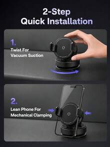 Vacuum Suction Cup Car Phone Holder, 360° Rotating 3-Axis Folding Mechanical Clamp, One-Hand Operation No-Residue Suction Cup Base, Suitable For Car Dashboard, Windshield, Universal Smartphone Holder, Applicable For Car, Gym, Bathroom, Live Streaming - A - View 5