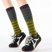 1/4 đôi tất bắp chân thời trang retro kẻ sọc, tất ống dài nhiều màu, tất slouch cao cổ tôn dáng chân thon gọn - Nhiều màu - Xem 8