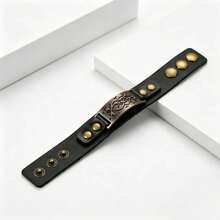 2pcs Punk Style Sports Casual Geometric Design Bracelets, Suitable For Men's Party, Sports And Fashion Wear, Exquisite Bracelet Gift For Men - Black - View 5