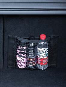 1pc Car Trunk Storage Mesh Bag With Hook-And-Loop, Double Layer Elastic Cargo Net Organizer, Universal Car Rear Trunk Luggage Net With Built-In Storage Pocket - A - View 8