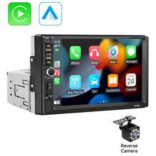 7 Inch Single DIN Car Radio, Supports Apple CarPlay, High-Definition Touchscreen Bluetooth Mirroring Car Stereo, AM/FM, USB, EQ, SWC, Optional 8-LED Backup Camera - 8‑LED Square Rear‑view Camera - View 2