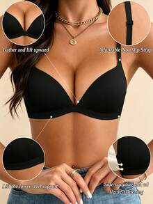 Women's Wireless V-Neck Lift And Support Bra,Comfortable And Soft Cup, All-Day Lift,Invisible And Seamless Fit, Confidence For Everyday Wear - Black - View 3