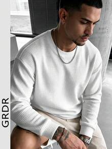 GRDR Men's Casual Daily Commute Versatile Textured Crew Neck Top - White - View 3
