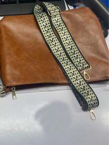 Tas Hobo dengan Tali Geometris, Tas Selempang Kapasitas Besar, Tas Bahu Gaya Retro Wanita - Coklat - View 2