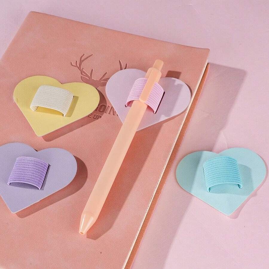 10pcs Pen Clip Set, Self-Adhesive Elastic Pen Holder, Suitable For Notebooks, Diaries, Heart-Shaped Calendars, Notebook Companions, Memo Pads, Business Accessories, Self-Adhesive Pen Clips, Leather Creative Minimalist Elastic Band Pen Holder, Heart-Shaped PU Leather Self-Adhesive Pen Holder, Minimalist In-Stock Notebook Tablet Accessories, Elastic Pen Holder