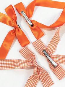 4pcs Women Solid Color Satin Minimalist Bow Hair Clips Suitable For Daily Wear And Outings - Multicolor - View 3