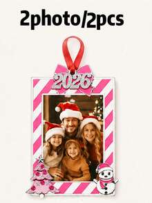 Custom Striped Frame Christmas Photo Ornament 2026, Personalized Tree Hanging Decor For Home Party, Festive Xmas Keepsake, Customized Holiday Photo Frame Ornament, Customizable Picture Christmas Gift For Family, Couples, Friends, Family Keepsake Gift - Style B - View 10