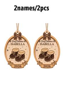 Custom Wooden Christmas Ornament, Personalized Family Name Christmas Tree Decor, Holiday Keepsake For Christmas Tree, Customized Name Xmas Decoration, Customizable First Christmas Gift For Couple, Family, First Christmas Decoration, Xmas Party Decor - Style C - View 8