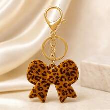 1pc/3pcs Women's Flocked Leopard Print Hollow Bow Star Perfume Bottle Keychain Pendant, Versatile Bag Charm For Autumn/Winter - Multicolor - View 3