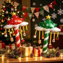 Christmas Handheld Candy Cane Star Tree Foil Balloon Set, 2pcs, With Hanging Santa Claus, Snowman, Gingerbread Man Ornaments, Suitable For Christmas Party, Home Decor, Children's Gift Shop Window Background Decoration - Christmas Handheld Wand - View 3