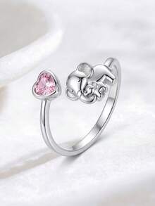 1pc Elephant Heart-Shaped Open Ring, Elegant Women's Jewelry Gift, Suitable For Date, Party, Anniversary - Elephant Heart - View 3