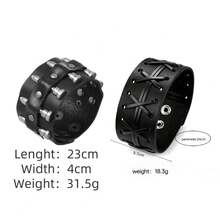 2pcs Punk Style Sports Casual Geometric Design Bracelets, Suitable For Men's Party, Sports, Fashion Wear, Exquisite Bracelet Gift For Men - Black - View 2