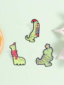 1 Pc Cute Assorted Christmas Dinosaur Enamel Brooch, Fun Metal Enamel Badge, Creative Backpack Decor Pin, Holiday Gift For Friends - Multicolor - View 3