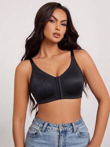 Plus Size Women's Wireless Bra, Seamless Soft Elastic, Fixed Gel Pads, Non-Slip, Daily Essential Underwear - Black - View 9
