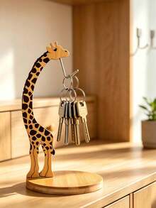Giraffe Wooden Hanging Rack Creative Bamboo Wood Hanging Bracket Home Kitchen Countertop Storage Display Rack Cute Animal Shaped Hook Organizer - Multicolor - View 1
