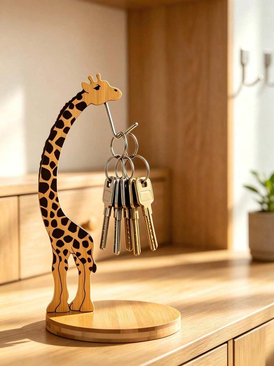 Giraffe Wooden Hanging Rack Creative Bamboo Wood Hanging Bracket Home Kitchen Countertop Storage Display Rack Cute Animal Shaped Hook Organizer - Multicolor - View 1