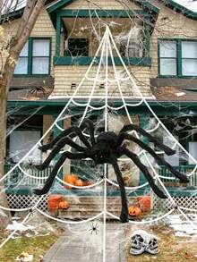 7pcs/Set Halloween Spider Web Decorations, Holiday Decorative Net Ground Stakes, Indoor/Outdoor Halloween Decor For Porch, Yard, Lawn, Home, Costume Party, Haunted House, Triangular Net Ground Stakes - Multicolor - View 5