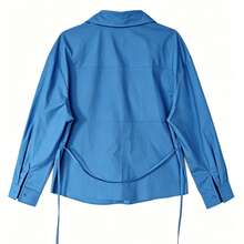 Women's Single-Breasted Korean Style Blue Long Sleeve Shirt - Blue - View 8