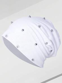 1pc Women's Street Vintage Rivet Solid Color Beanie, Outdoor Casual Versatile Knit Hat - Multicolor - View 12